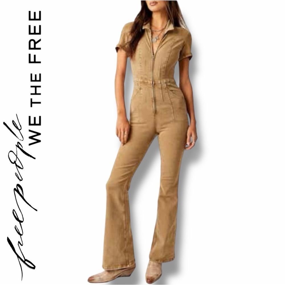 Free People/We the Free Women’s Jayde Flare Denim Jumpsuit in the Size X-Large